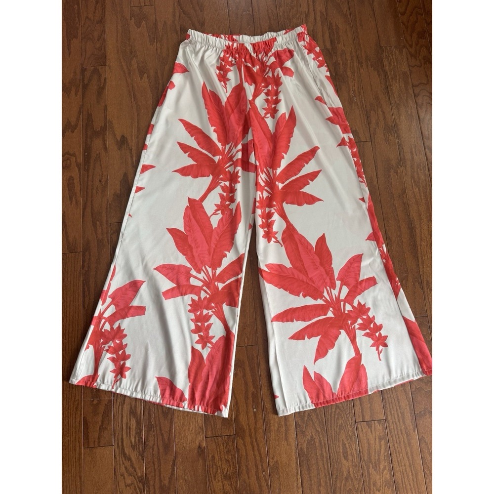 bryn Walker Wide Leg Pants in White with Coral Floral Print